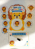 Mon Lion des Émotions – Support éducatif plastifié avec cartes émotions et fiche effaçable