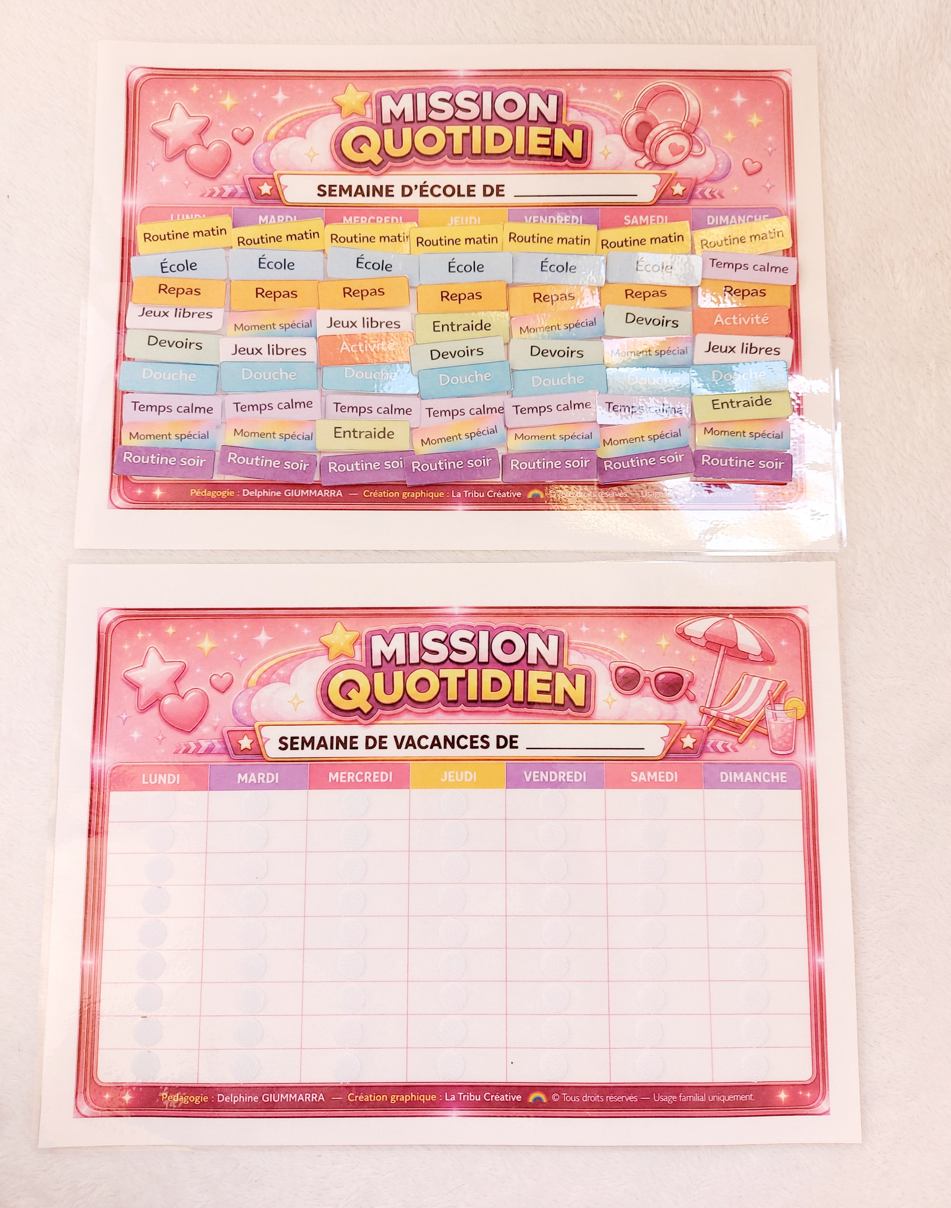 LOT PLANNINGS DU QUOTIDIEN GIRLY 9/12 ANS