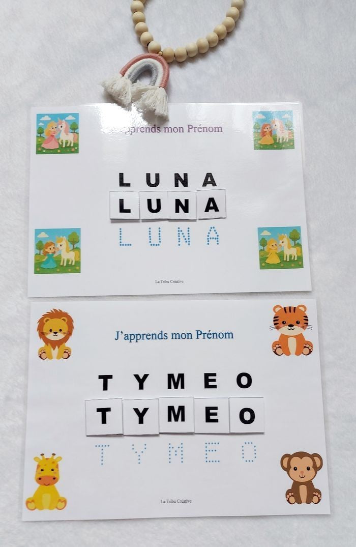J’apprends mon prénom – Planche prénom personnalisée à scratch (Thème Jungle ou Licorne)
