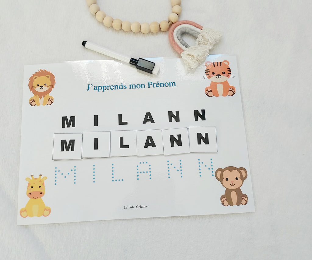 J’apprends mon prénom – Planche prénom personnalisée à scratch (Thème Jungle ou Licorne)