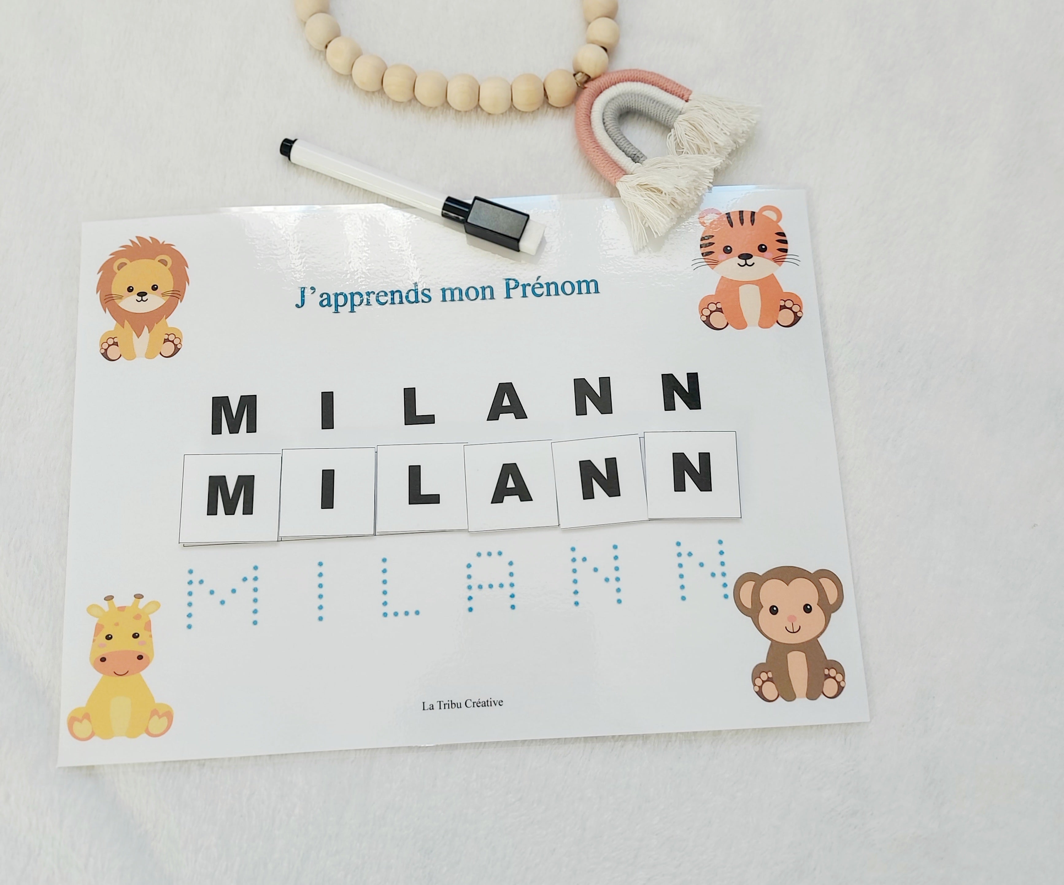 J’apprends mon prénom – Planche prénom personnalisée à scratch (Thème Jungle ou Licorne)
