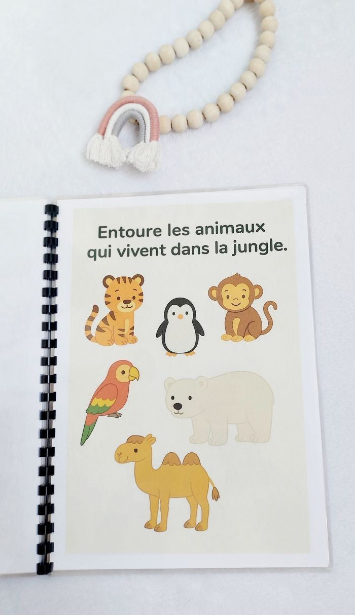 Mon livret d’activités – Thème Jungle dès 2 ans | Livre éducatif plastifié et réutilisable
