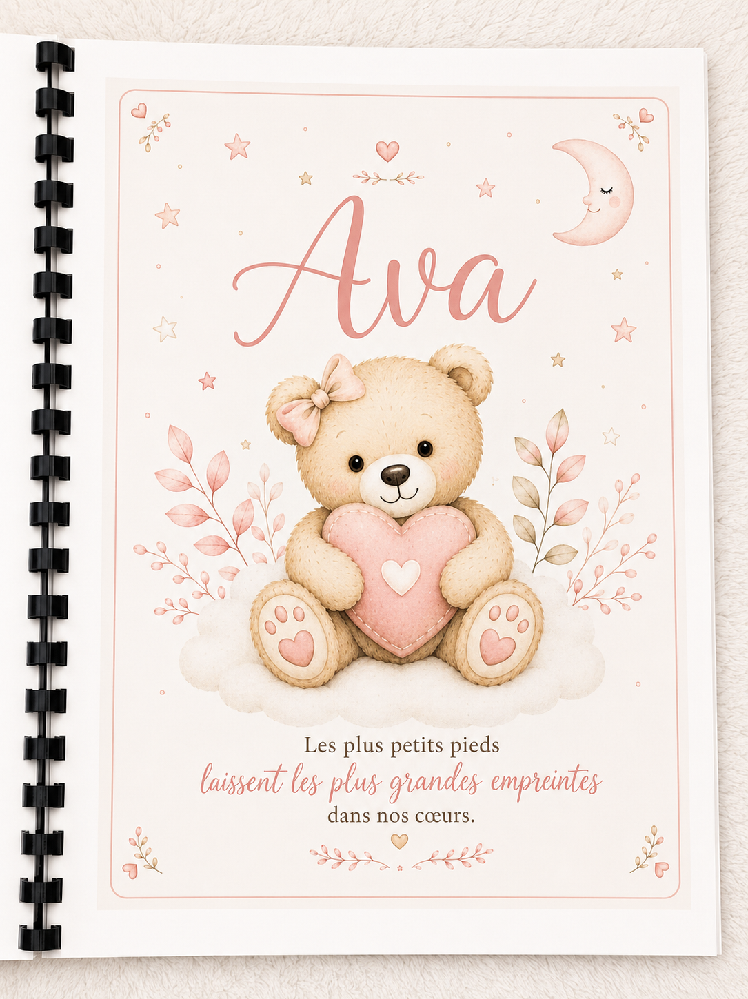 Carnet de suivi bébé fille personnalisé – 30 pages