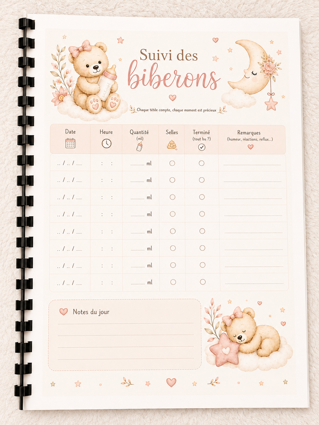 Carnet de suivi bébé fille personnalisé – 30 pages
