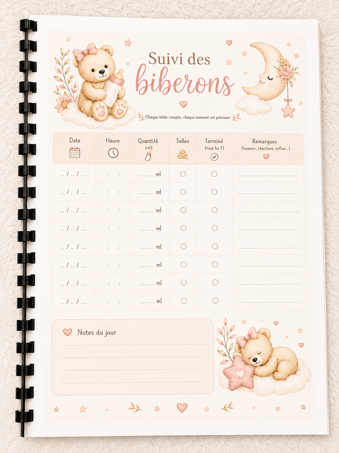 Carnet de suivi bébé fille personnalisé – 30 pages