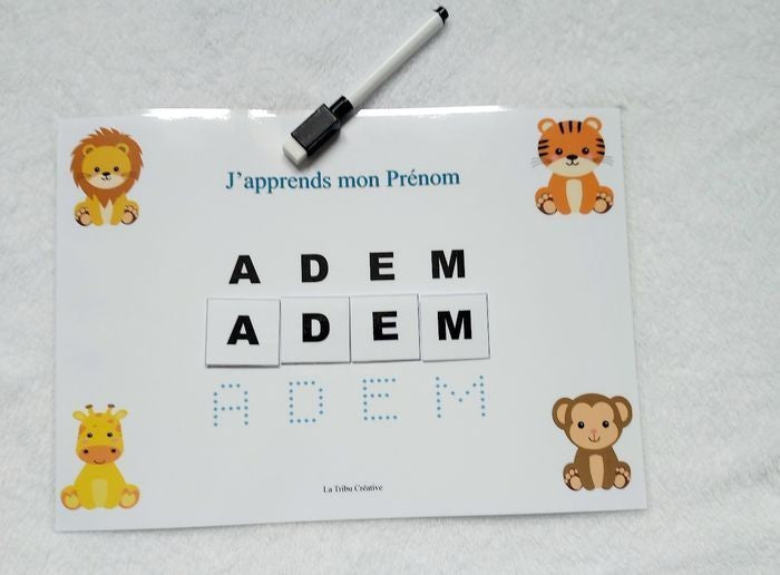 J’apprends mon prénom – Planche prénom personnalisée à scratch (Thème Jungle ou Licorne)